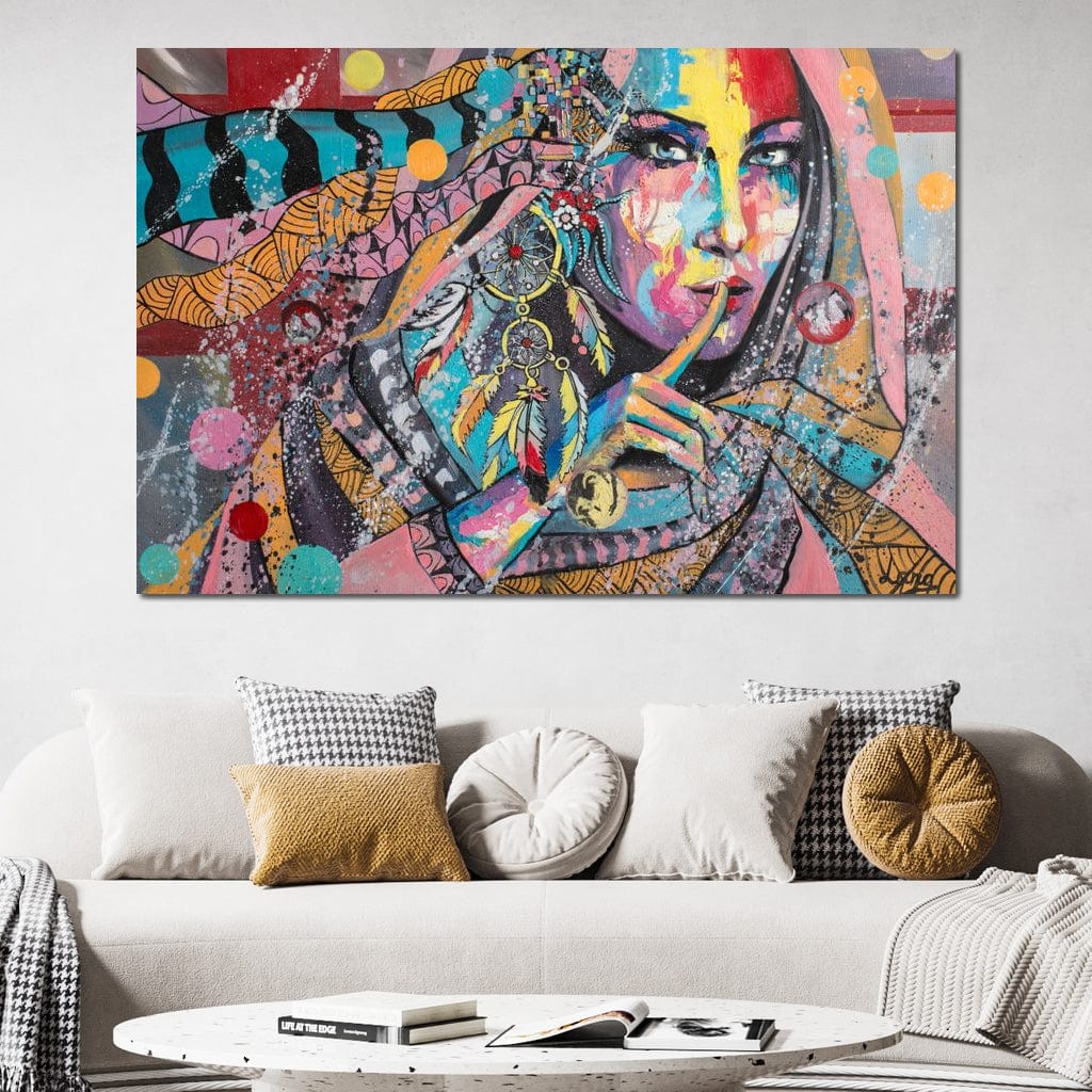 Tablou canvas cu tablou canvas cu chip de femeie si simboluri tribale